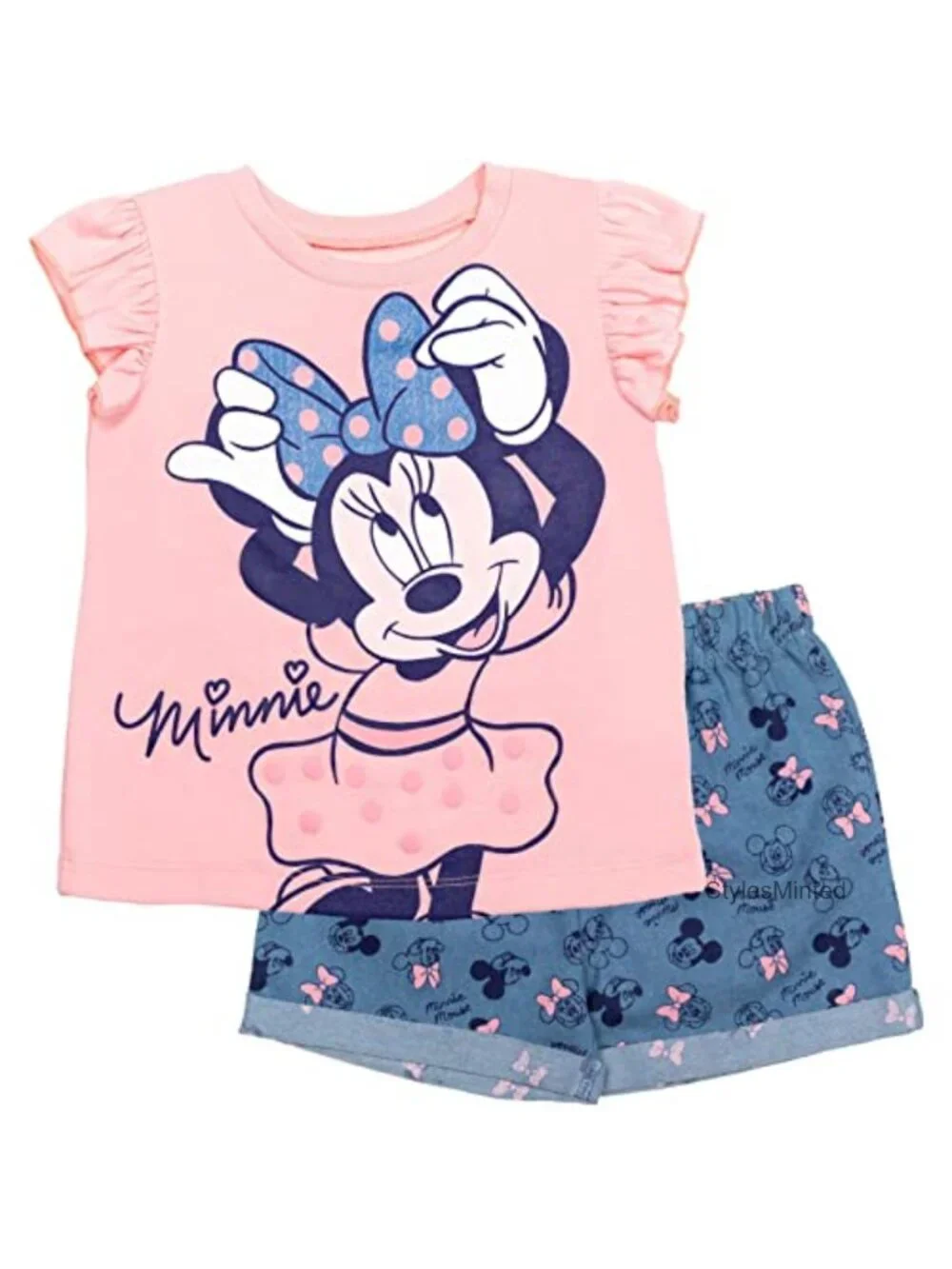 Girls Minnie Mouse 2-Piece Graphic T-Shirt and Shorts Set Pull-On